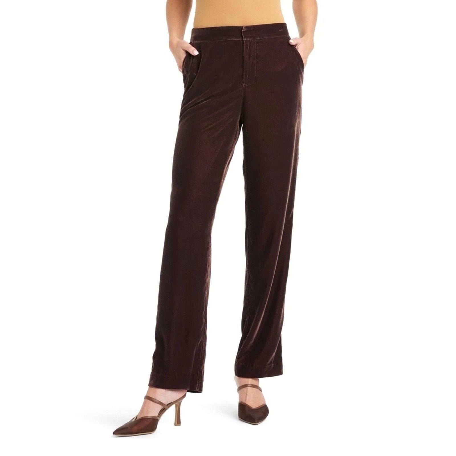 A New Day Women's High-Rise Straight Leg Velvet Trousers - Brown- 6